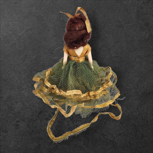 Vintage 1950s Hard Plastic Bridesmaid Doll 8” Sleepy Eyes Tulle Dress Green Gold - Picture 5 of 9
